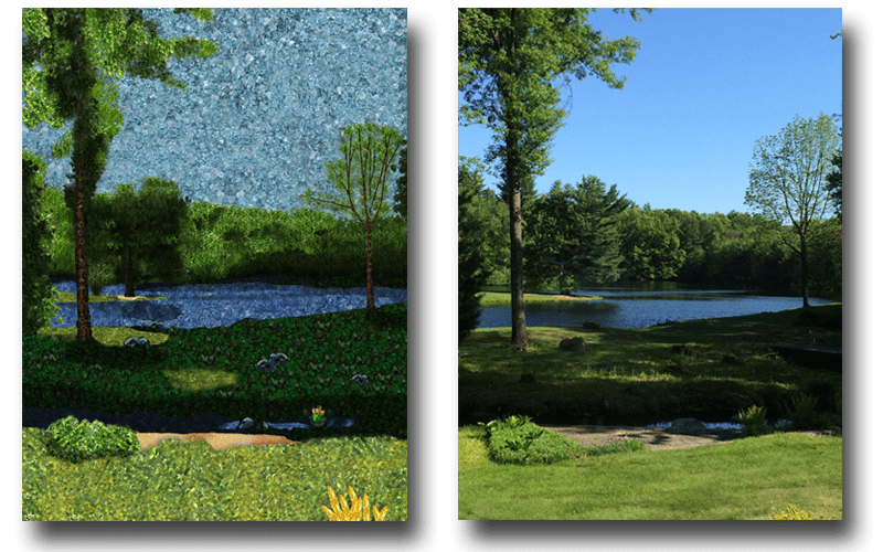 Gemstone replacement for landscape scene. Standard pricing for custom replacements is $100; subject to change based on choice of photograph. 